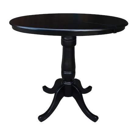 International Concepts Round 36 in Rd Top Pedestal Table, 12 in Leaf, 34.9 inH, Adjustable Height, Black, 36 W, 48 L, Wood K46-36RXT-6B